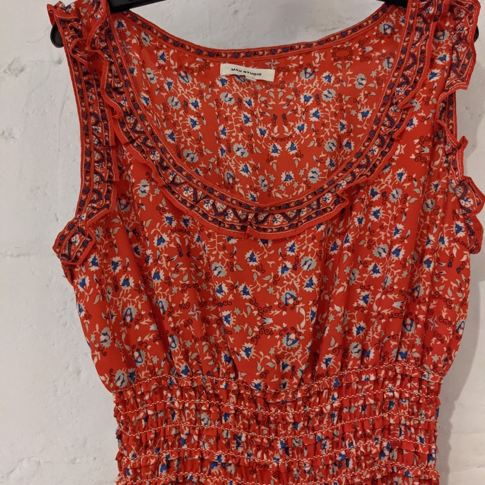Long, beautiful,red floral dress by max studio
